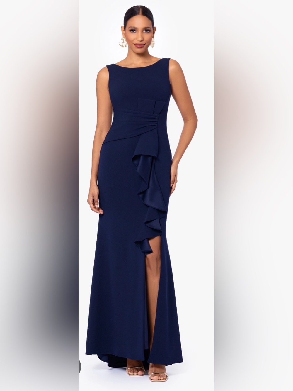 Betsey & Adam Christine Scuba Crepe Ruffled Bow Navy Dress Size 14 NWT
